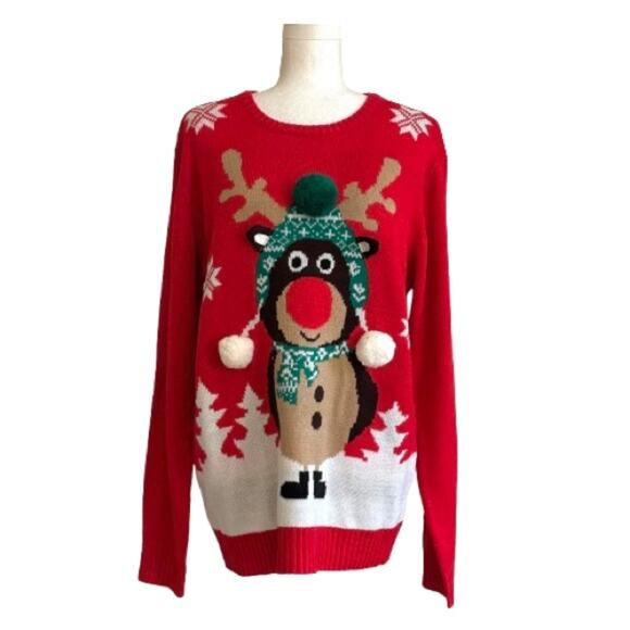 Christmas Reindeer Red Knitted Holiday Ugly Sweater Pullover Size XXL NEW - Picture 2 of 15
